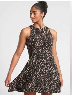ATHLETA ABSTRACTION BLACK Brown SLEEVELESS SANTORINI THERA DRESS Sz S P New